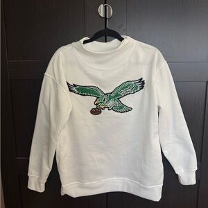 White Philadelphia Eagles Mock Neck Sweatshirt with Kelly Green Eagles Logo